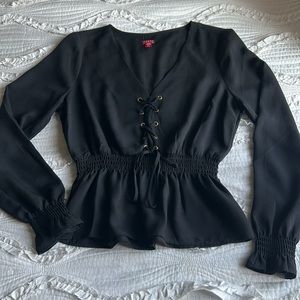 Guess Black Lace-Up Blouse